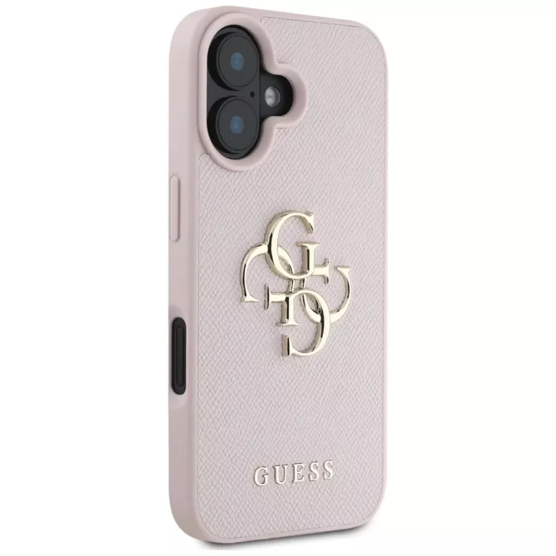 Guess Grained Big 4G Logo Small Classic Logo Cover posteriore per Apple iPhone 16 - rosa