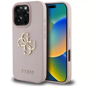 Guess Grained Big 4G Logo Small Classic Logo Cover posteriore per Apple iPhone 16 Pro (rosa)