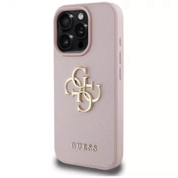 Guess Grained Big 4G Logo Small Classic Logo Cover posteriore per Apple iPhone 16 Pro (rosa)