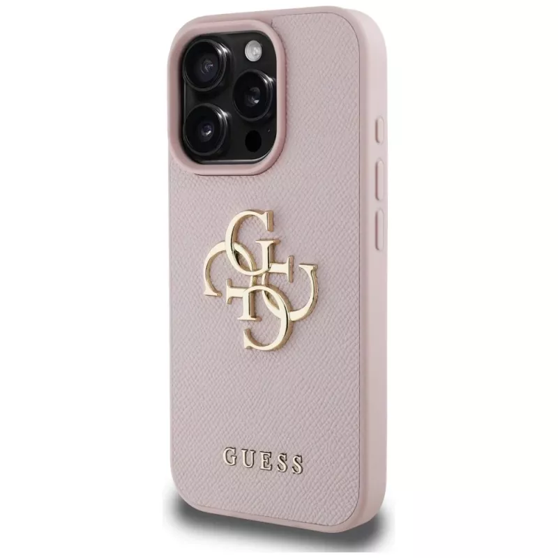Guess Grained Big 4G Logo Small Classic Logo Cover posteriore per Apple iPhone 16 Pro (rosa)
