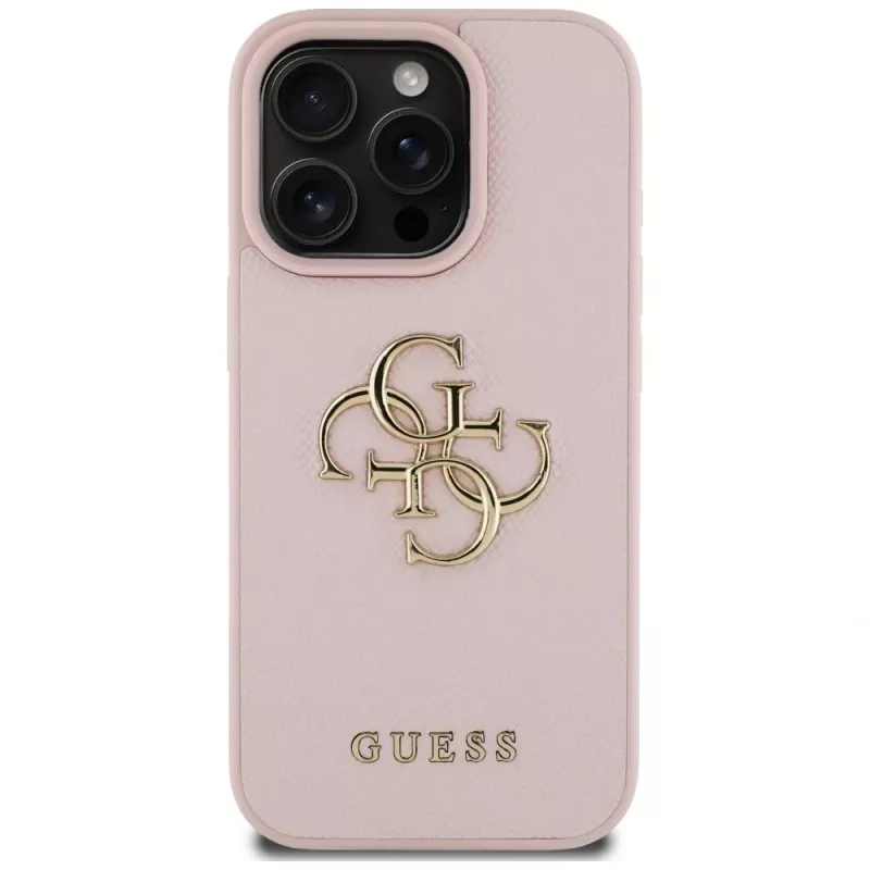 Guess Grained Big 4G Logo Small Classic Logo Cover posteriore per Apple iPhone 16 Pro (rosa)