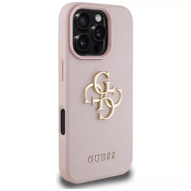 Guess Grained Big 4G Logo Small Classic Logo Cover posteriore per Apple iPhone 16 Pro (rosa)
