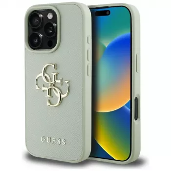 Guess Grained Big 4G Logo Small Classic Logo Cover posteriore per Apple iPhone 16 Pro Max - verde