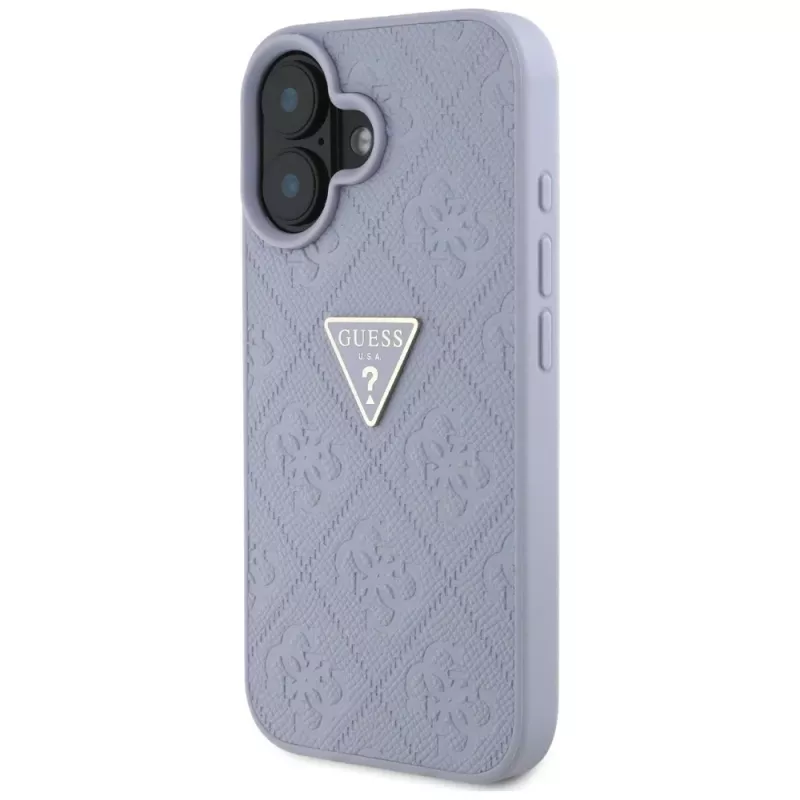 Guess Hot Stamp 4G Pattern Triangle Metal Logo Custodia per iPhone 16 (lilla)