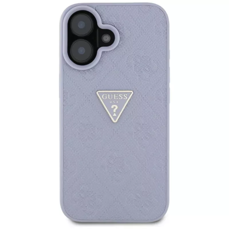 Guess Hot Stamp 4G Pattern Triangle Metal Logo Custodia per iPhone 16 (lilla)