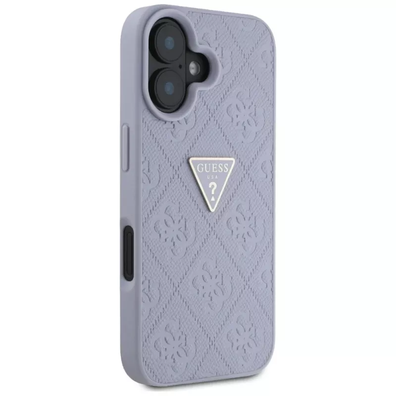 Guess Hot Stamp 4G Pattern Triangle Metal Logo Custodia per iPhone 16 (lilla)