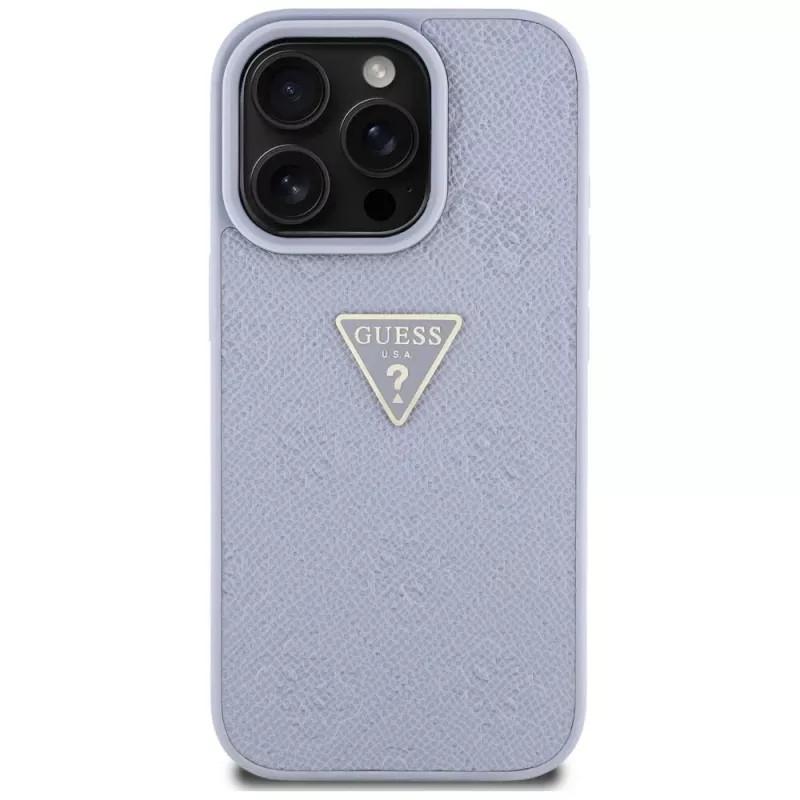 Guess Hot Stamp 4G Pattern Triangle Metal Logo Custodia per iPhone 16 Pro Max (lilla)