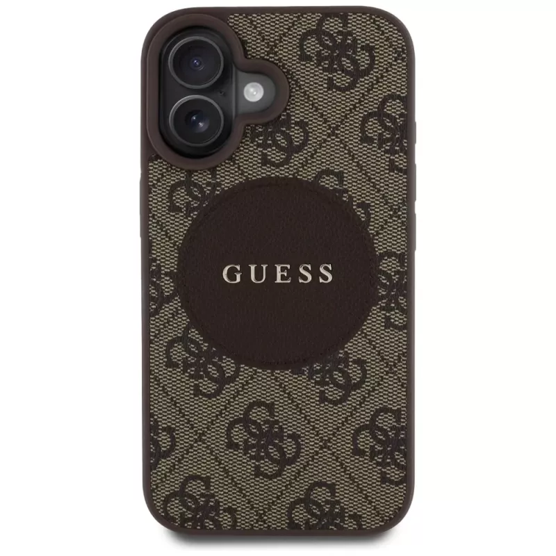 Guess 4G Circle Classic Logo Custodia MagSafe per iPhone 16, marrone