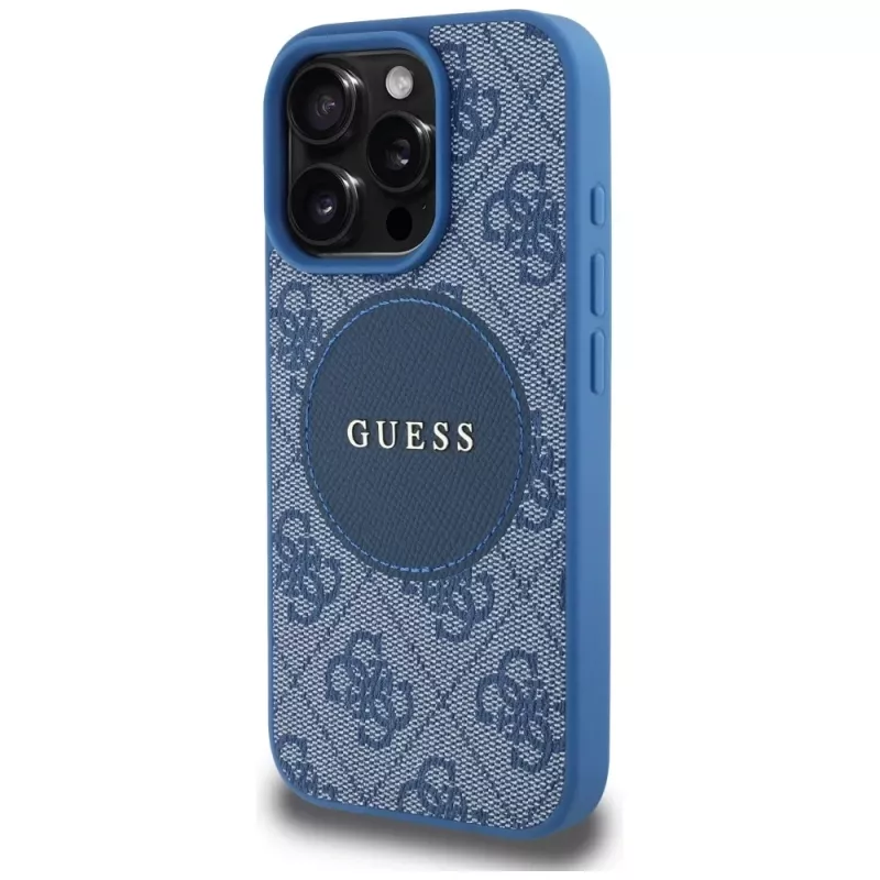 Guess 4G Circle Classic Logo MagSafe Cover per iPhone 16 Pro blu