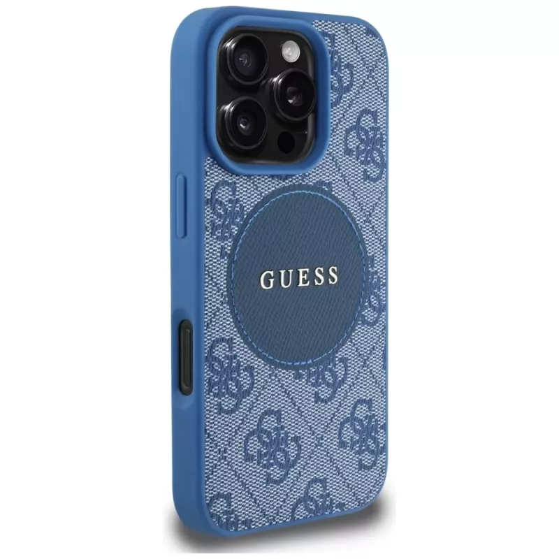 Guess 4G Circle Classic Logo MagSafe Cover per iPhone 16 Pro blu