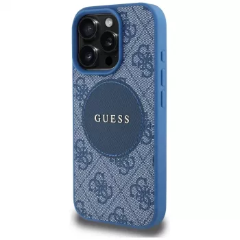 Guess 4G Circle Classic Logo MagSafe Cover per iPhone 16 Pro Max, blu