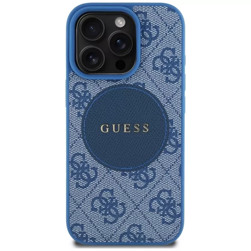 Guess 4G Circle Classic Logo MagSafe Cover per iPhone 16 Pro Max, blu