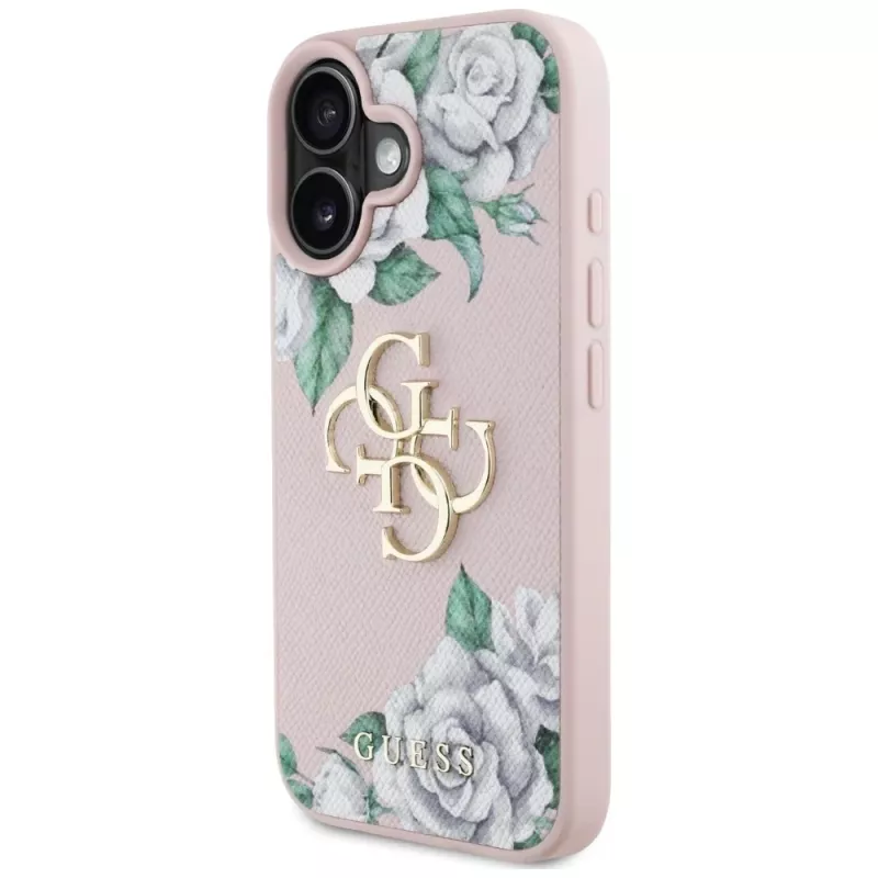 Guess Grained Roses Big 4G Logo Cover per Apple iPhone 16 - rosa