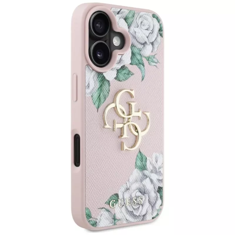 Guess Grained Roses Big 4G Logo Cover per Apple iPhone 16 - rosa
