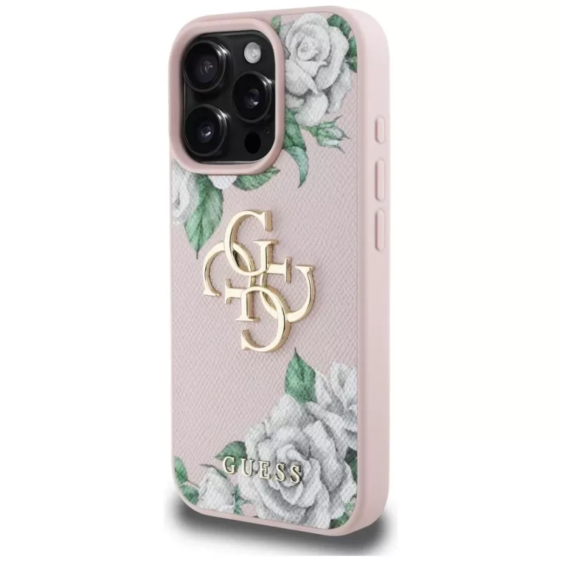 Guess Grained Roses Big 4G Logo Cover per Apple iPhone 16 Pro, rosa
