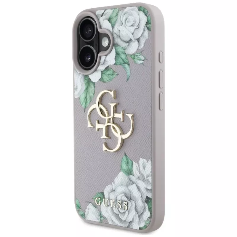 Guess Grained Roses Big 4G Logo Cover per Apple iPhone 16 - viola