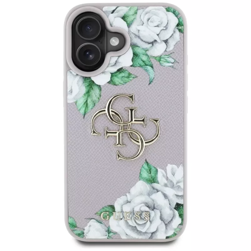 Guess Grained Roses Big 4G Logo Cover per Apple iPhone 16 - viola