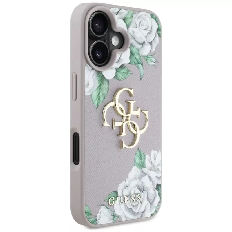 Guess Grained Roses Big 4G Logo Cover per Apple iPhone 16 - viola