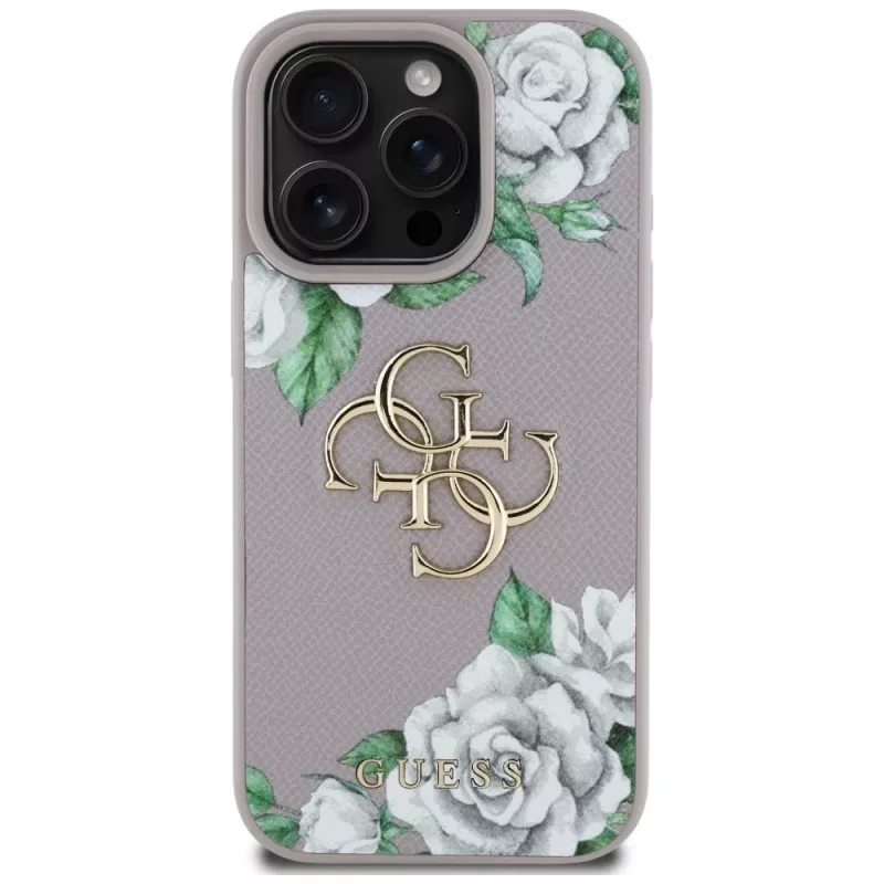Guess Grained Roses Big 4G Logo Cover per Apple iPhone 16 Pro Max - viola
