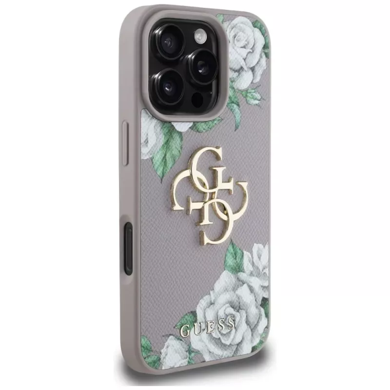 Guess Grained Roses Big 4G Logo Cover per Apple iPhone 16 Pro Max - viola