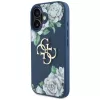 Guess Grained Roses Big 4G Logo Cover per Apple iPhone 16 - blu