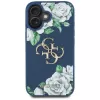 Guess Grained Roses Big 4G Logo Cover per Apple iPhone 16 - blu