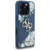 Guess Grained Roses Big 4G Logo Cover posteriore per Apple iPhone 16 Pro - Blu