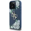 Guess Grained Roses Big 4G Logo Cover per iPhone 16 Pro Max, blu