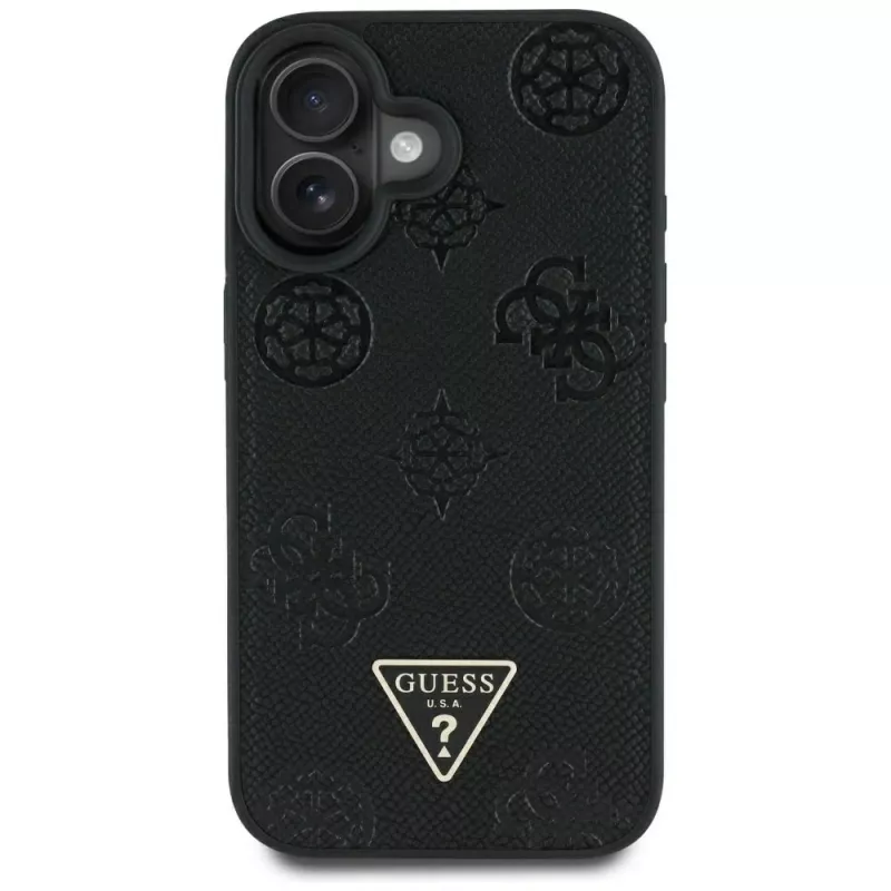Guess Grained Hot Stamp Peony Triangle Logo MagSafe Cover per iPhone 16 (nero)