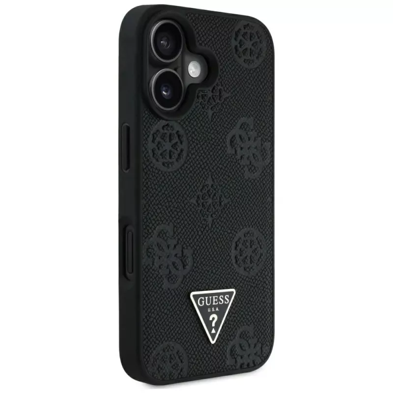 Guess Grained Hot Stamp Peony Triangle Logo MagSafe Cover per iPhone 16 (nero)