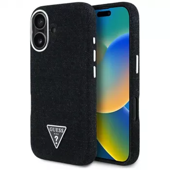 Guess Denim Triangle Logo MagSafe Cover per iPhone 16 nero