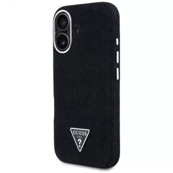 Guess Denim Triangle Logo MagSafe Cover per iPhone 16 nero