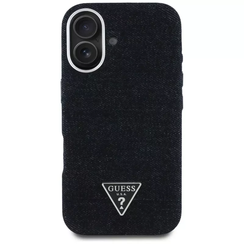 Guess Denim Triangle Logo MagSafe Cover per iPhone 16 nero