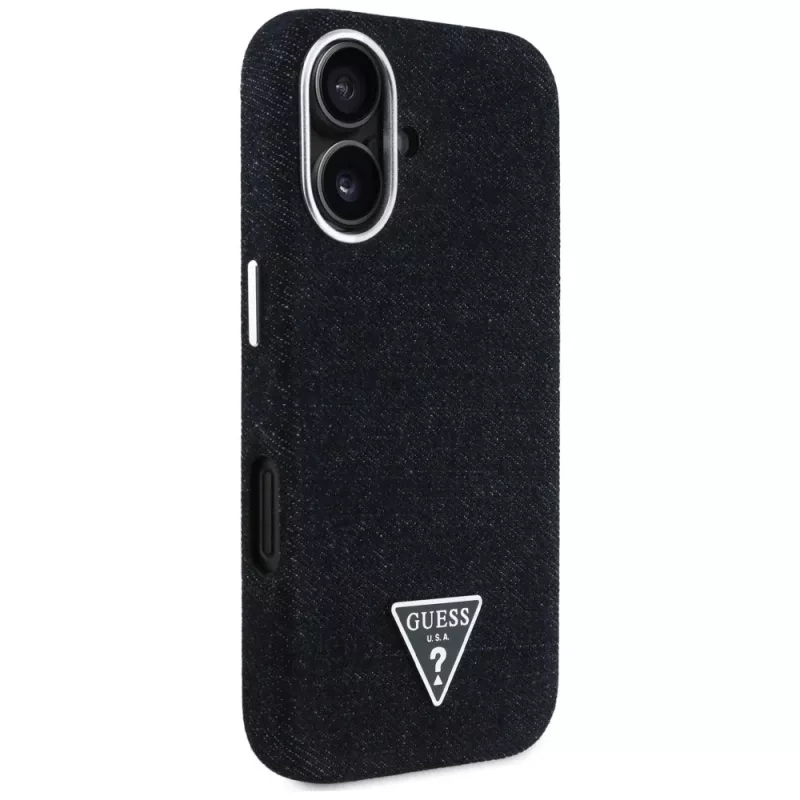 Guess Denim Triangle Logo MagSafe Cover per iPhone 16 nero