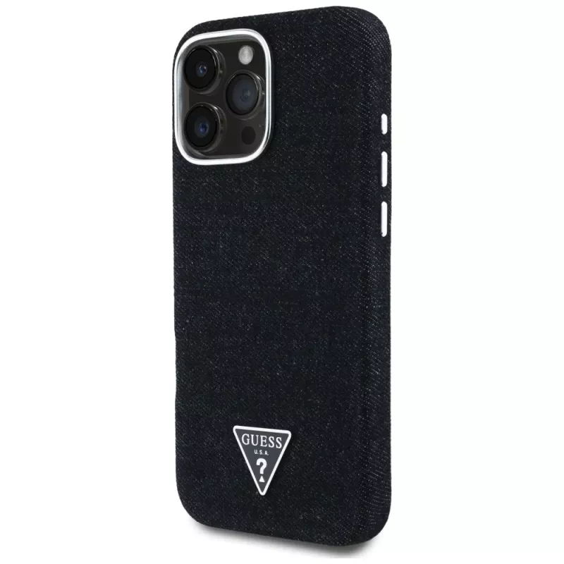 Guess Denim Triangle Logo MagSafe Cover per Apple iPhone 16 Pro, nero