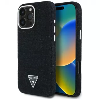 Guess Denim Triangle Logo MagSafe Cover per Apple iPhone 16 Pro Max, nero