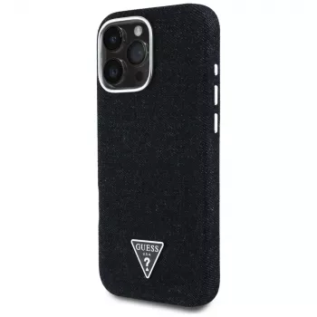 Guess Denim Triangle Logo MagSafe Cover per Apple iPhone 16 Pro Max, nero