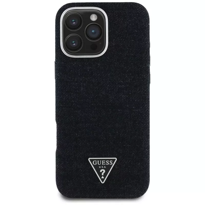 Guess Denim Triangle Logo MagSafe Cover per Apple iPhone 16 Pro Max, nero