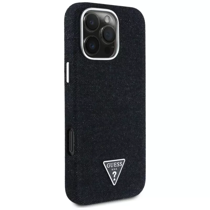 Guess Denim Triangle Logo MagSafe Cover per Apple iPhone 16 Pro Max, nero