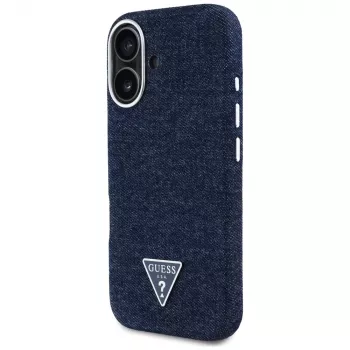 Guess Denim Triangle Logo MagSafe Cover per iPhone 16 blu