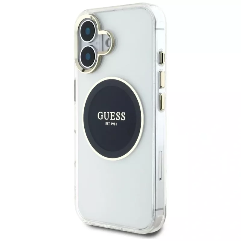 Guess IML Metal Colored Circle Classic Logo MagSafe Cover per iPhone 16 (nero)