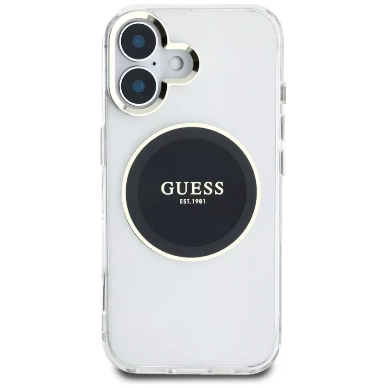 Guess IML Metal Colored Circle Classic Logo MagSafe Cover per iPhone 16 (nero)