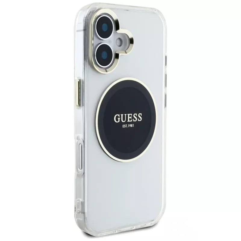 Guess IML Metal Colored Circle Classic Logo MagSafe Cover per iPhone 16 (nero)