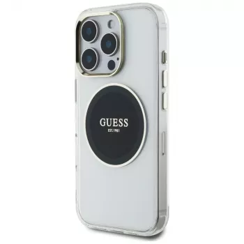 Guess IML Metal Colored Circle Classic Logo MagSafe Cover per iPhone 16 Pro (nero)