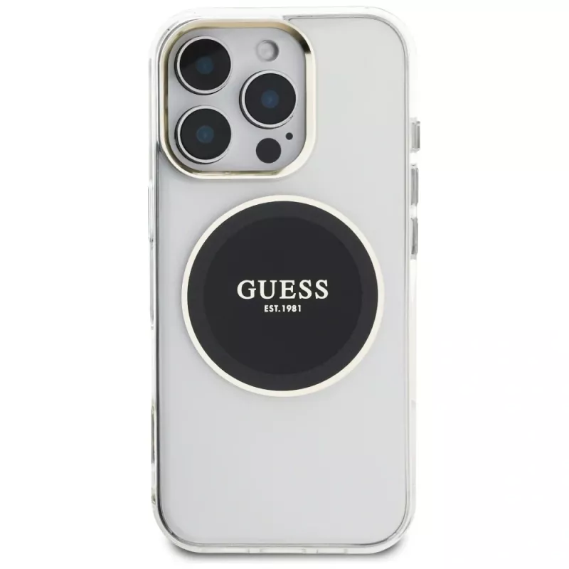 Guess IML Metal Colored Circle Classic Logo MagSafe Cover per iPhone 16 Pro (nero)