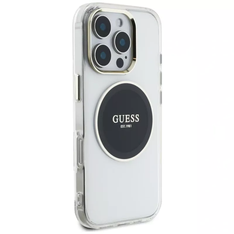 Guess IML Metal Colored Circle Classic Logo MagSafe Cover per iPhone 16 Pro (nero)