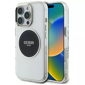 Guess IML Metal Colored Circle Classic Logo MagSafe Cover per iPhone 16 Pro Max (nero)