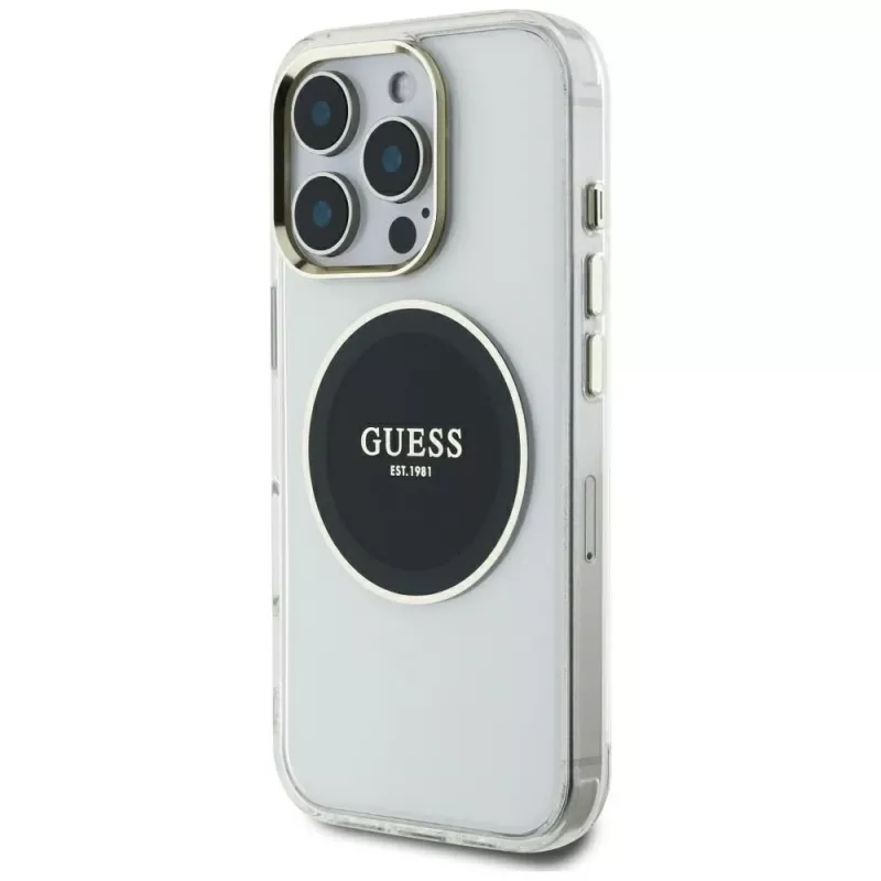 Guess IML Metal Colored Circle Classic Logo MagSafe Cover per iPhone 16 Pro Max (nero)