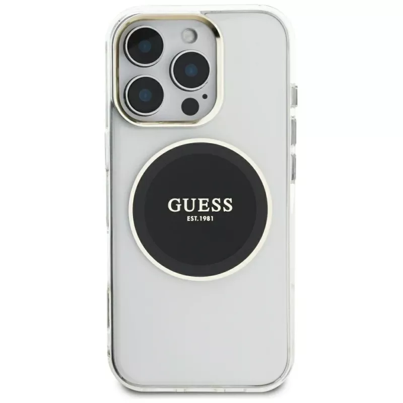Guess IML Metal Colored Circle Classic Logo MagSafe Cover per iPhone 16 Pro Max (nero)
