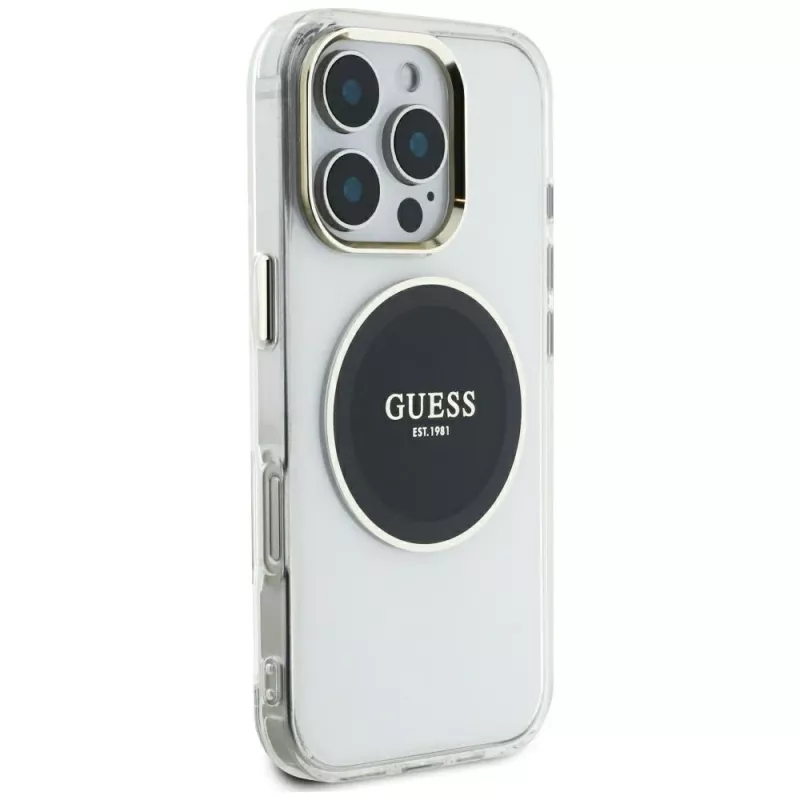 Guess IML Metal Colored Circle Classic Logo MagSafe Cover per iPhone 16 Pro Max (nero)